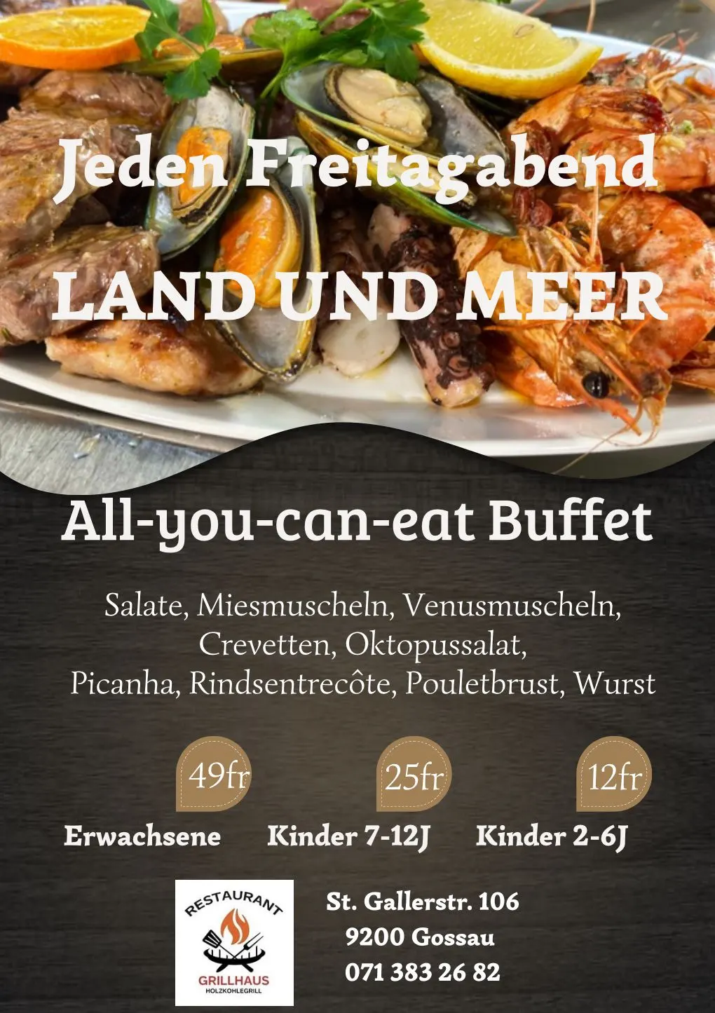 Event Flyer - Jeden Freitagabend Land und Meer - All-you-can-eat Buffet für CHF 49—