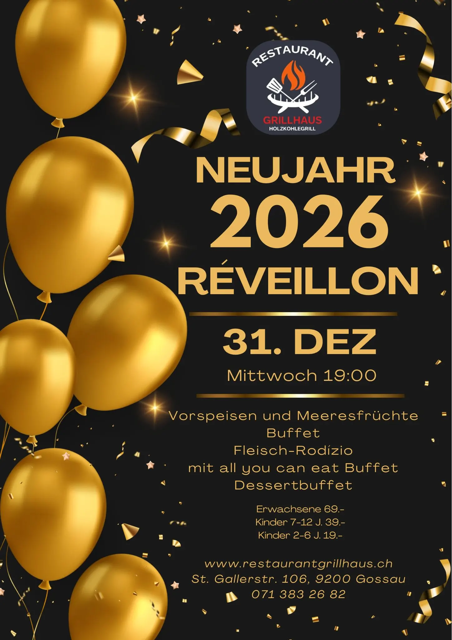 Event Flyer - Neujahr 2026 Reveillon - Mittwoch 31. Dez. 2025 19:00 Uhr